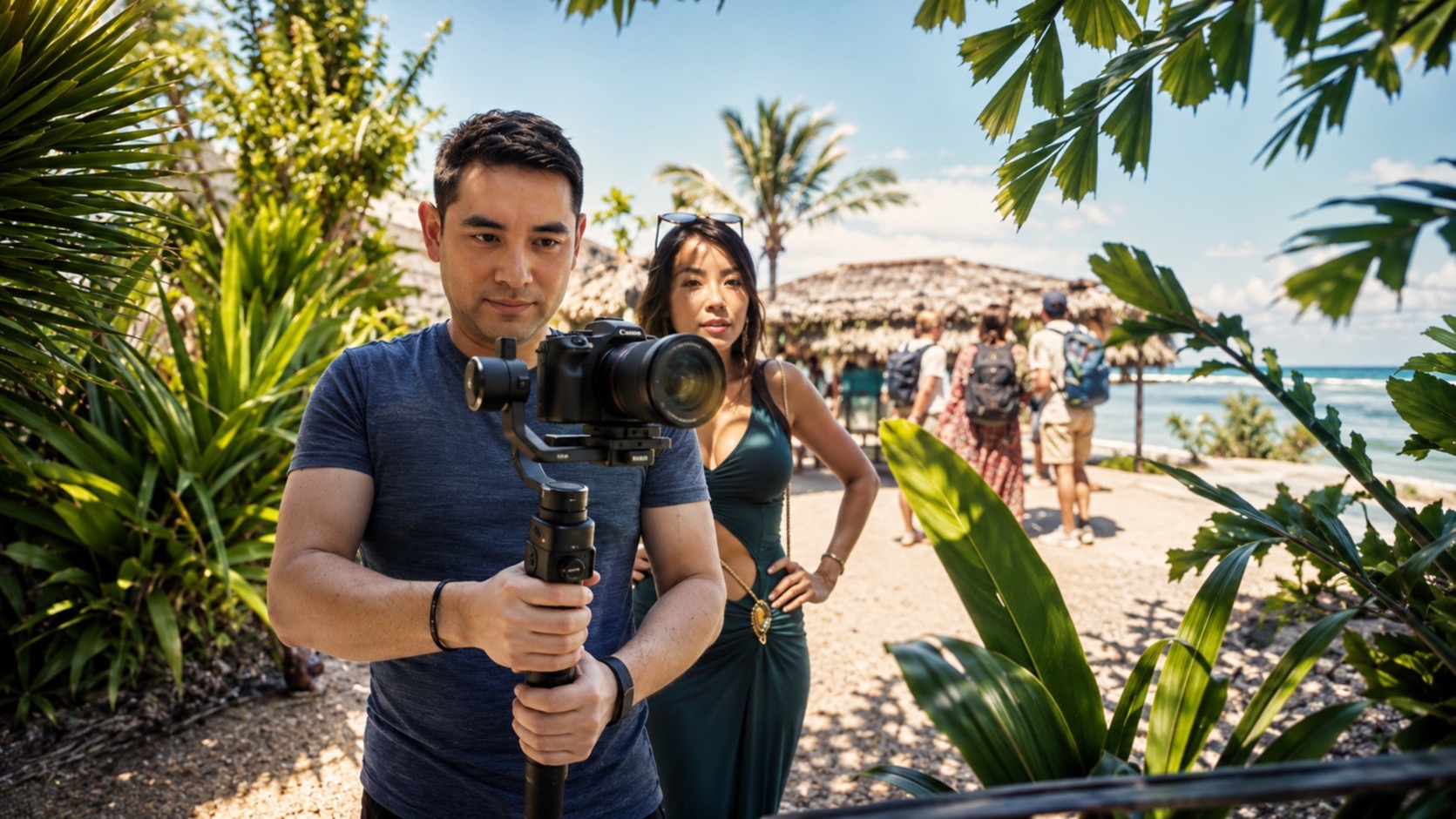 Paul Singleton filming with gimbal and camera on location